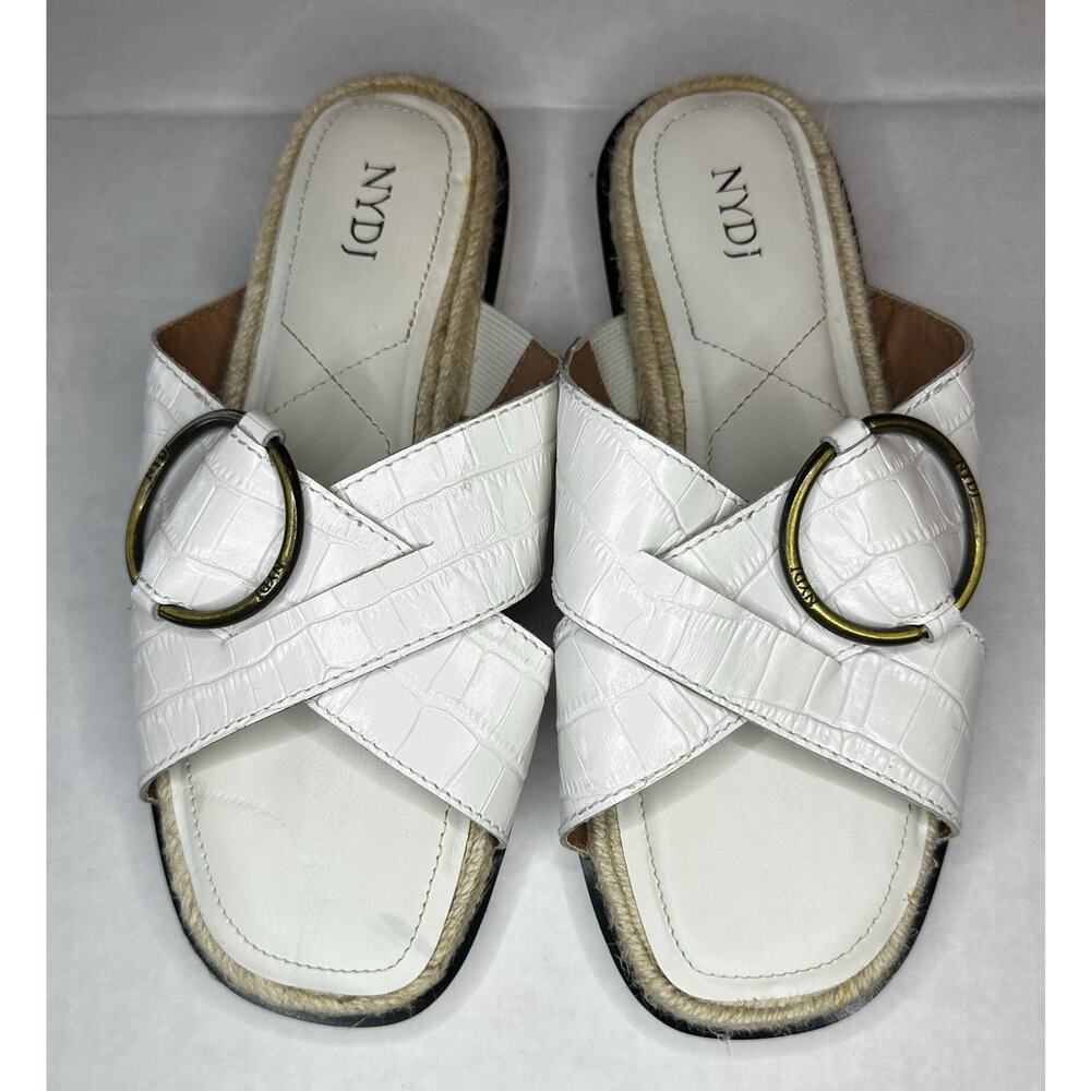 NYDJ Ross Slide Sandal White Women Size 6.5 Buckle Summer festival boho